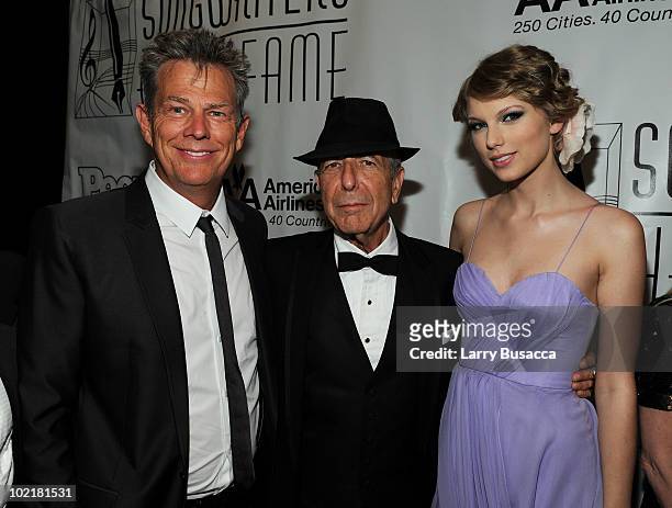 David Foster, Leonard Cohen and Taylor Swift attend the 41st Annual Songwriters Hall of Fame Ceremony at The New York Marriott Marquis on June 17,...