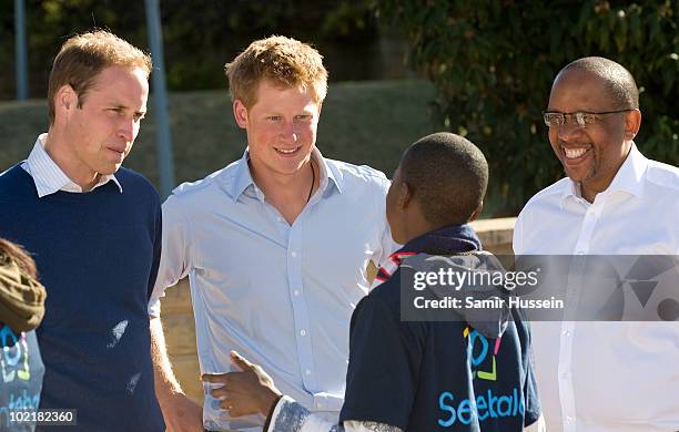 Prince William, Prince Harry and Prince Seeiso visit the Mamohato Network Club for children affected by HIV at King Letsie's Palace on June 17, 2010...