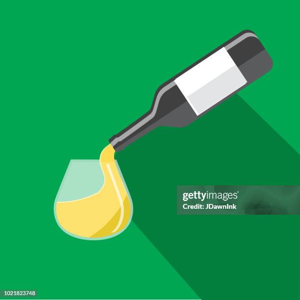 weißwein in einem stammlose weinglas flaches design unter dem motto icon set mit schatten - eingießen stock-grafiken, -clipart, -cartoons und -symbole