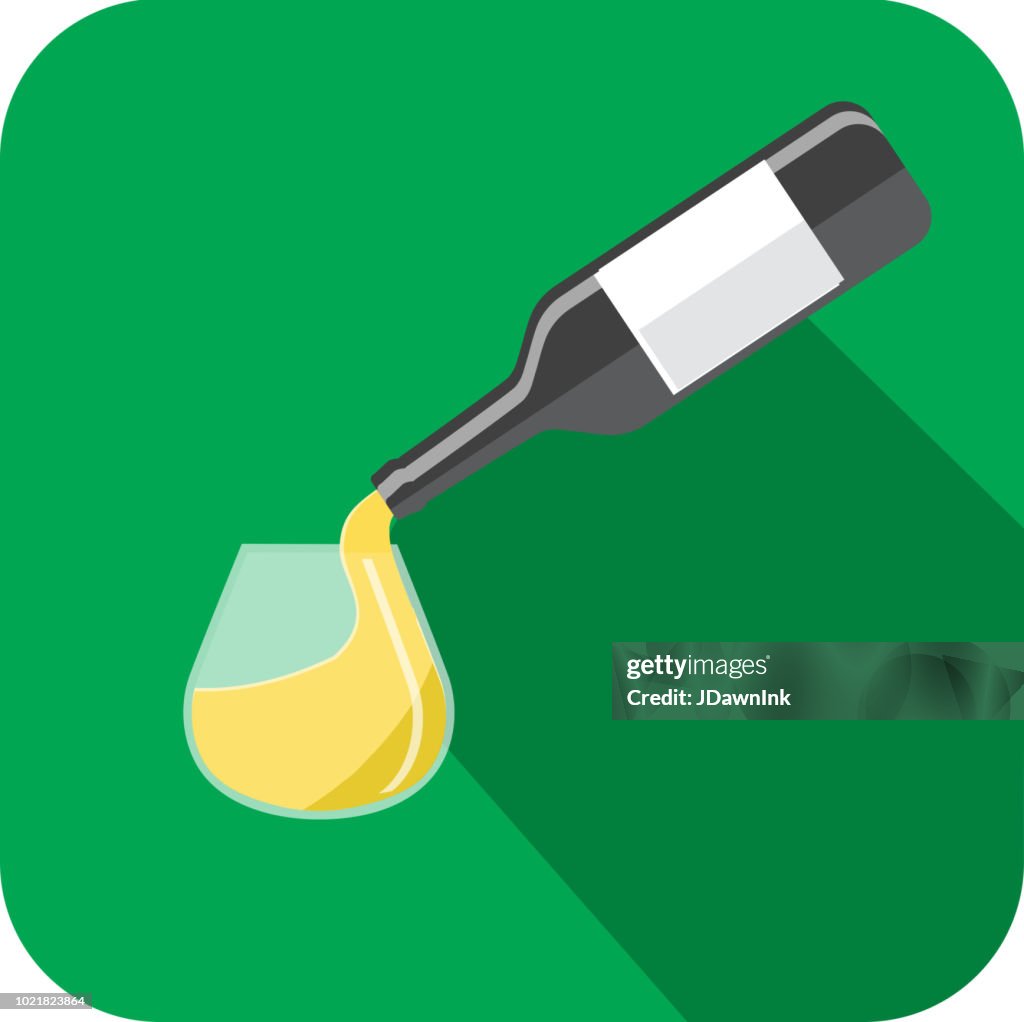 White wine being poured into a stemless wine glass Flat Design themed Icon Set with shadow