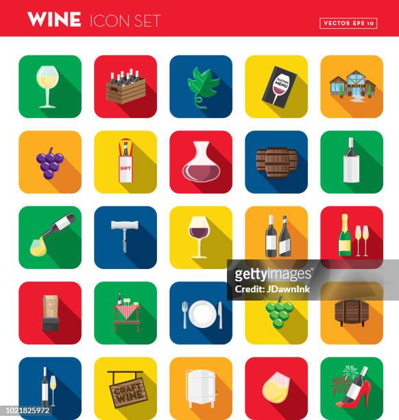 wine flat design themed icon set with shadow - girls night out stock illustrations