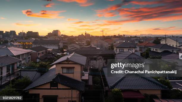 morning twilight scene over saga city, japan - japan sunrise stock-fotos und bilder