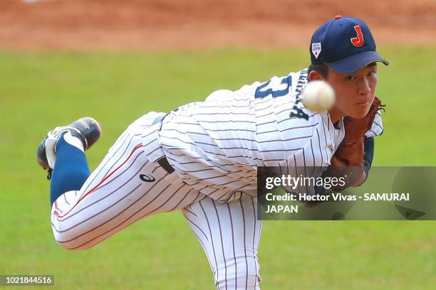 Hayato Takenaka of Japan pitches in the 4th inning during the Bronze Medal match of WSBC U-15 World Cup Super Round between Japan and Chinese Taipei...