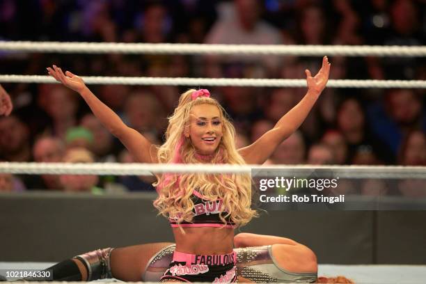 Professional Wrestling: WWE SummerSlam: Carmella in action vs Charlotte Flair during match at Barclays Center. Brooklyn, NY 8/19/2018 CREDIT: Rob...