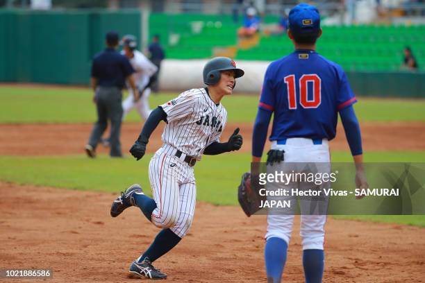 Hirotaka Saito of Japan runs to third base in the 7th innning during the Bronze Medal match of WSBC U-15 World Cup Super Round between Japan and...