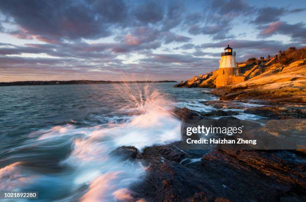 castle hill lighthouse landscape at sunset - rhode island stock pictures, royalty-free photos & images