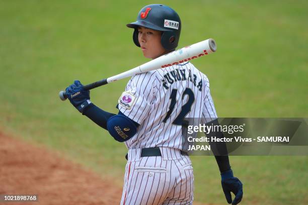 Seiya Fukuhara of Japan looks on in the 4th inning during the Bronze Medal match of WSBC U-15 World Cup Super Round between Japan and Chinese Taipei...