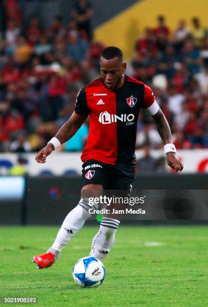 Leiton Jimenez of Atlas controls the ball during the fifth round match between Atlas and Morelia as part of the Torneo Apertura 2018 Liga MX at...