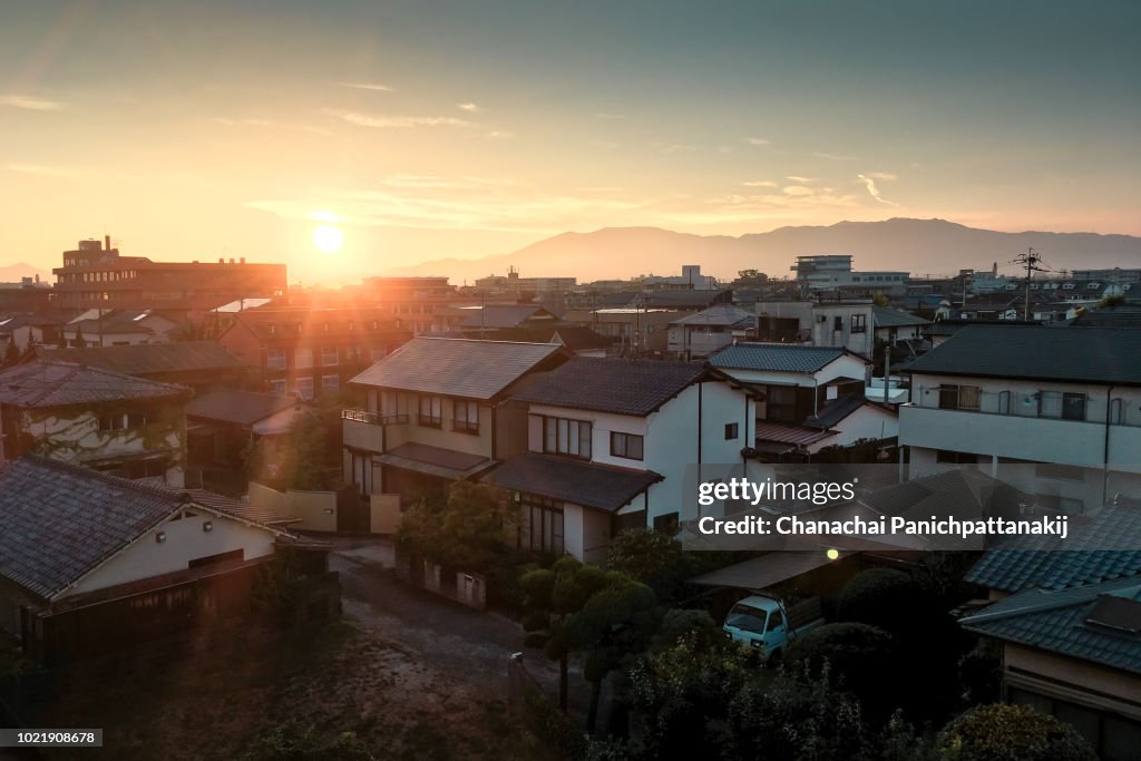Sunset scene over Saga City, Japan