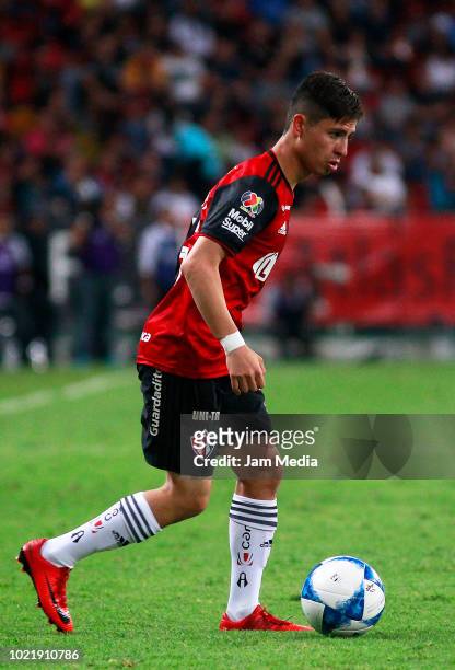 Bryan Garnica of Atlas controls the ball during the fifth round match between Atlas and Morelia as part of the Torneo Apertura 2018 Liga MX at...
