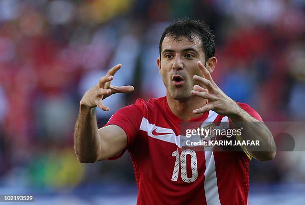 Serbia's midfielder Dejan Stankovic gestures during the Group D first round 2010 World Cup football match Germany vs. Serbia on June 18, 2010 at...