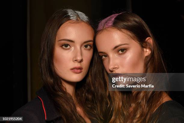 Model is seen backstage ahead of the Aigner show during Milan Fashion Week Spring/Summer 2018 on September 22, 2017 in Milan, Italy