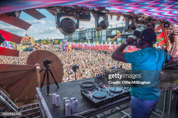 August 20th: Idris Elba performs after walking onstage to the Bond Theme at Elrow Town london at Queen Elizabeth Olympic Park on August 18, 2018 in...