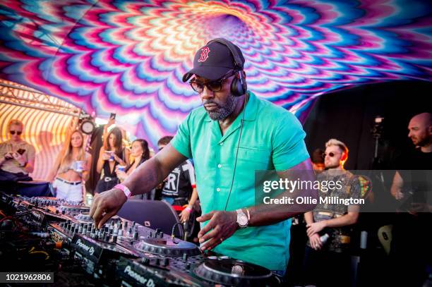 August 20th: Idris Elba performs after walking onstage to the Bond Theme at Elrow Town london at Queen Elizabeth Olympic Park on August 18, 2018 in...