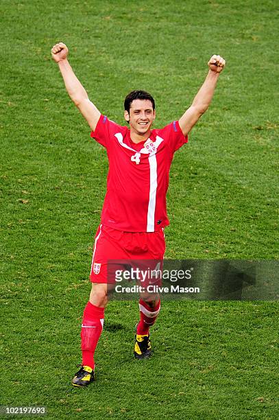 Gojko Kacar of Serbia celebrates victory in the 2010 FIFA World Cup South Africa Group D match between Germany and Serbia at Nelson Mandela Bay...