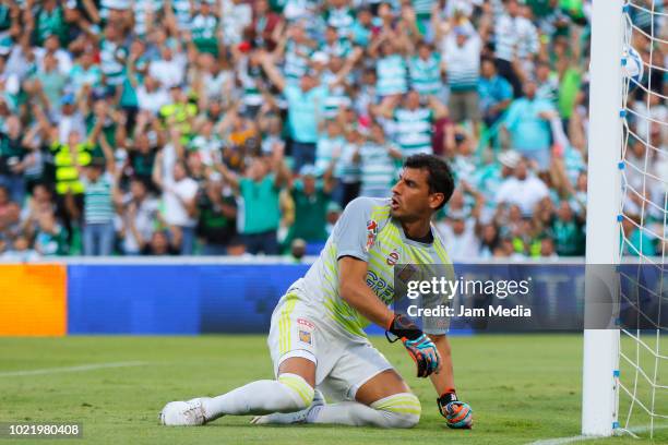 Goalkeeper Nahuel Guzman of Tigres UANL reacts during the fifth round match between Santos Laguna and Tigres UANL as part of the Torneo Apertura 2018...