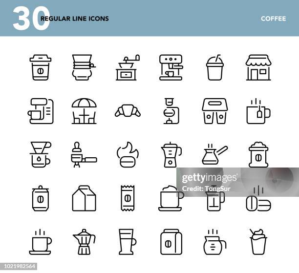 coffee - regular line icons - moka pot stock illustrations