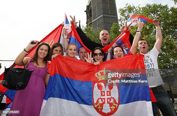 Football supporter of Serbia celebrate at Kurfuerstendamm after their team win the FIFA World Cup match between Germany and Serbia on June 18, 2010...