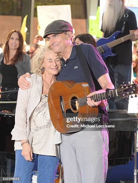 Musicians Carole King and James Taylor pose following their performance on NBC's "Today" at Rockefeller Center on June 18, 2010 in New York City.