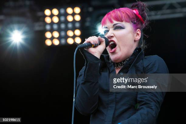 Lucia Cifarelli of KMFDM performing at Hellfest Festival on June 18, 2010 in Clisson, France.