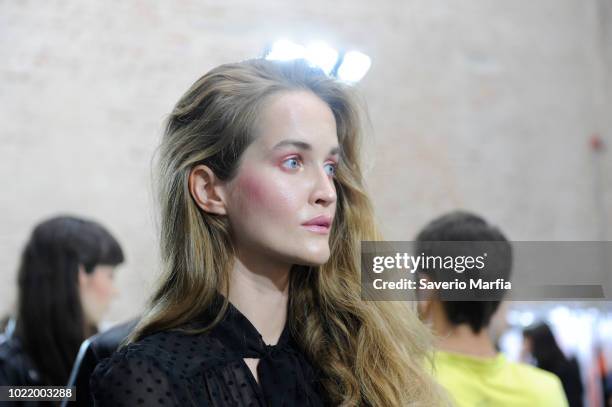 Models are seen ahead backstage of the Alberto Zambelli show during Milan Fashion Week Spring/Summer 2018 on September 20, 2017 in Milan, Italy.