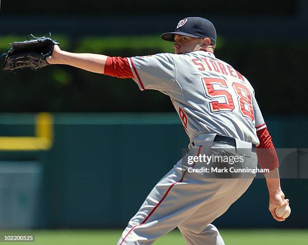 Drew Storen of the Washington Nationals pitches against the Detroit Tigers during the game at Comerica Park on June 17, 2010 in Detroit, Michigan....