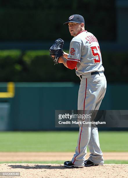 Drew Storen of the Washington Nationals pitches against the Detroit Tigers during the game at Comerica Park on June 17, 2010 in Detroit, Michigan....