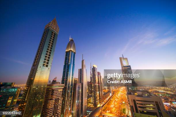 dubai skyline - arial view dubai skyline stock pictures, royalty-free photos & images