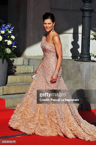 Princess Victoria arrives for the Government Pre-Wedding Dinner for Crown Princess Victoria of Sweden and Daniel Westling at The Eric Ericson Hall on...