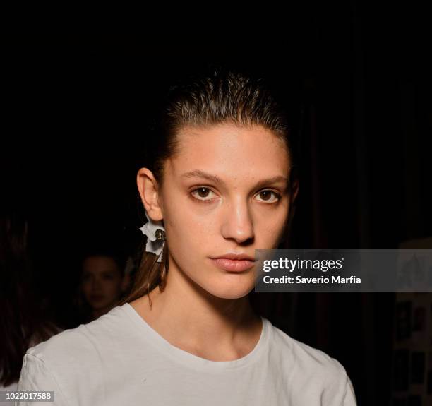 Models are seen ahead backstage of the Albino Teodoro show during Milan Fashion Week Spring/Summer 2018 on September 24, 2017 in Milan, Italy.