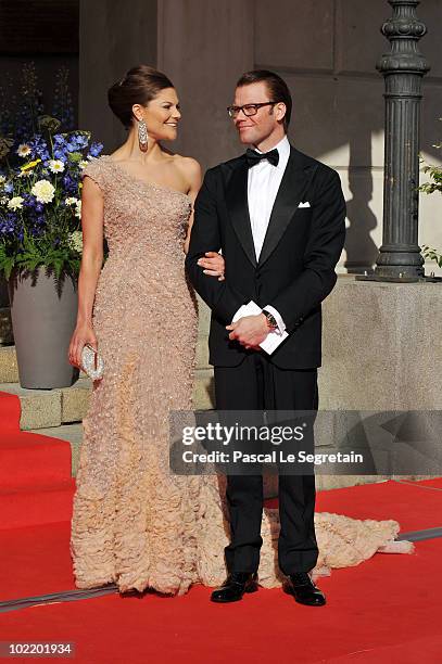 Princess Victoria and fiance Daniel Westling arrive for the Government Pre-Wedding Dinner for Crown Princess Victoria of Sweden and Daniel Westling...