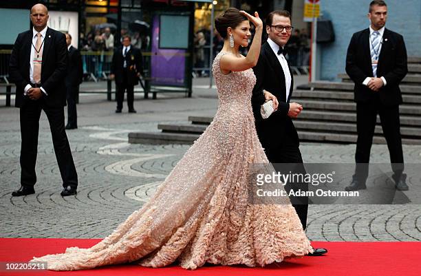 Crown Princess Victoria of Sweden and fiance Daniel Westling arrives to attend the Government Gala Performance for the Wedding of Crown Princess...