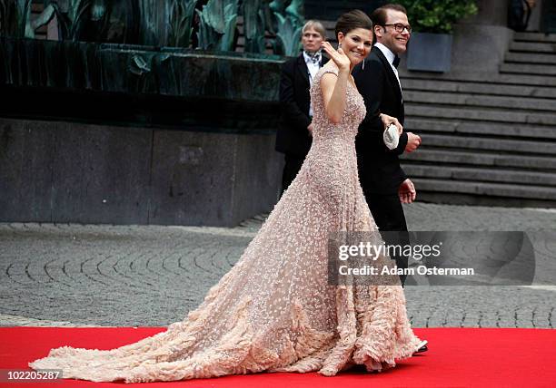 Crown Princess Victoria of Sweden and fiance Daniel Westling arrives to attend the Government Gala Performance for the Wedding of Crown Princess...