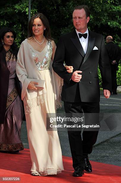 Gustav Prince of Sayn-Wittgenstein-Berleburg and Carina Axelsson attend the Government Pre-Wedding Dinner for Crown Princess Victoria of Sweden and...