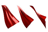 Three flowing style red cape hero isolated