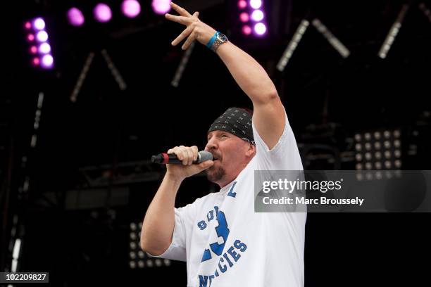 Singer Mike Muir of Infectious Grooves performing on stage at Hellfest Festival on June 18, 2010 in Clisson, France.