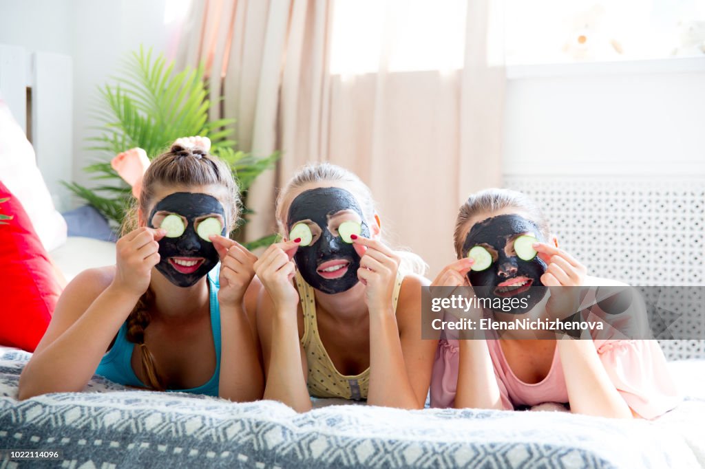 Girls having fun on slumber party together