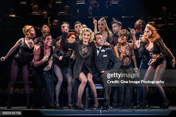 Carmen Pretorius plays Roxie Hart, left, and Jonathan Roxmouth plays Billy Flynn with the ensemble during a media opportunity for the opening of the...