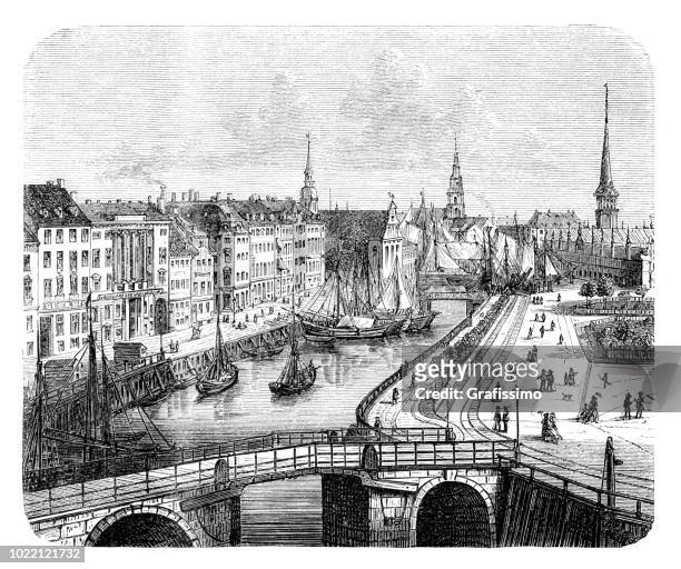 copenhagen danish capital engraving 1876 - 1876 stock illustrations