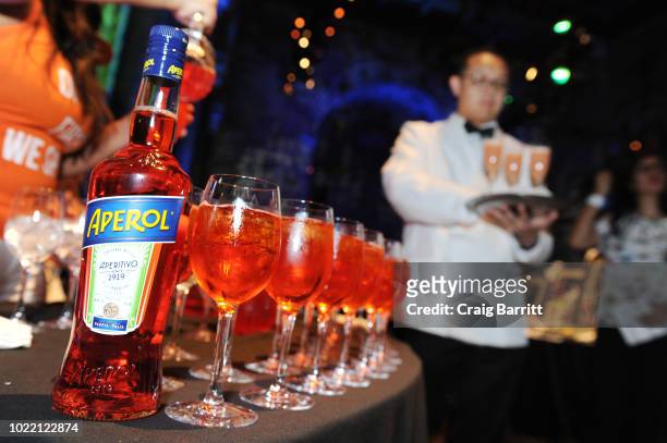 View of the Aperol Spritz booth during the Citi Taste Of Tennis gala on August 23, 2018 in New York City.