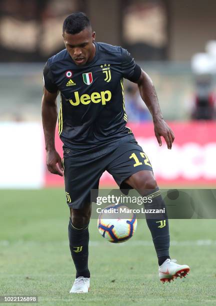 Alex Sandro of Juventus FC in action during the Serie A match between Chievo Verona and Juventus at Stadio Marc'Antonio Bentegodi on August 18, 2018...