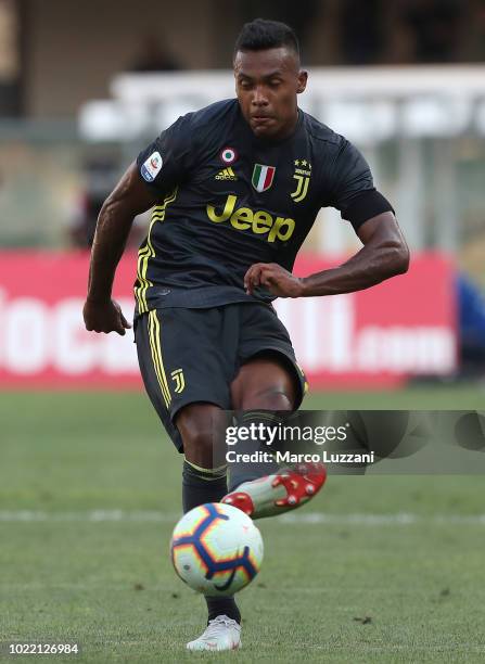 Alex Sandro of Juventus FC in action during the Serie A match between Chievo Verona and Juventus at Stadio Marc'Antonio Bentegodi on August 18, 2018...