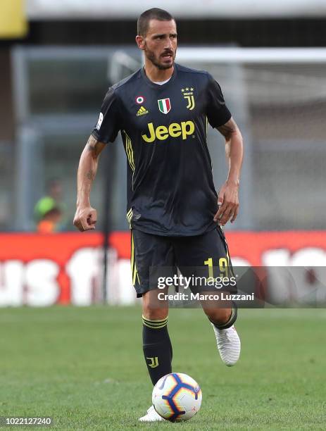 Leonardo Bonucci of Juventus FC in action during the Serie A match between Chievo Verona and Juventus at Stadio Marc'Antonio Bentegodi on August 18,...