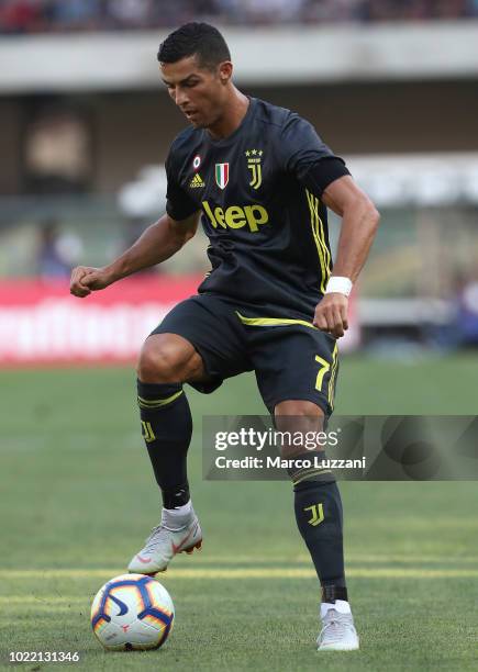 Cristiano Ronaldo of Juventus FC in action during the Serie A match between Chievo Verona and Juventus at Stadio Marc'Antonio Bentegodi on August 18,...