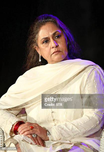 Indian Bollywood actress Jaya Bachchan attends the launch of photographer Gautam Rajadhyaksh�s Marathi coffee table book �Chehere� in Mumbai on June...