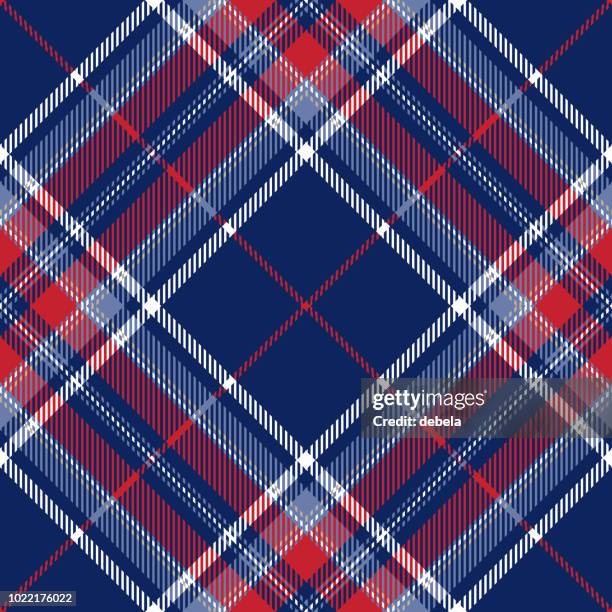 blauen und roten schottischen tartan-karo-muster - harlekin stock-grafiken, -clipart, -cartoons und -symbole