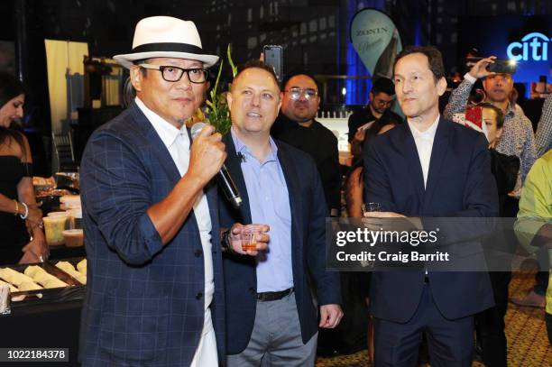 Masaharu Morimoto, Bryan Hester, and Jeremy Bloom attend the Citi Taste Of Tennis gala on August 23, 2018 in New York City.