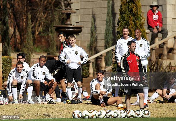 Players of Germany are seen prior to a training at Velmore Grande Hotel on June 19, 2010 in Pretoria, South Africa.