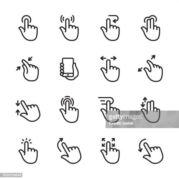 touchscreen-gesten - gliederung-icon-set - finger stock-grafiken, -clipart, -cartoons und -symbole
