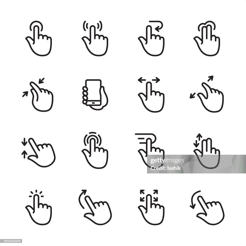 Touch Screen Gestures - outline icon set